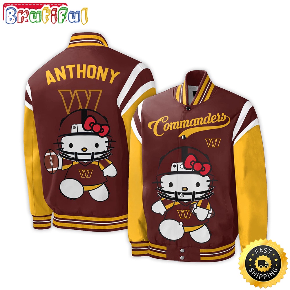 NFL Washington Commanders Baseball Jacket Hello Kitty Personalized Baseball Jacket