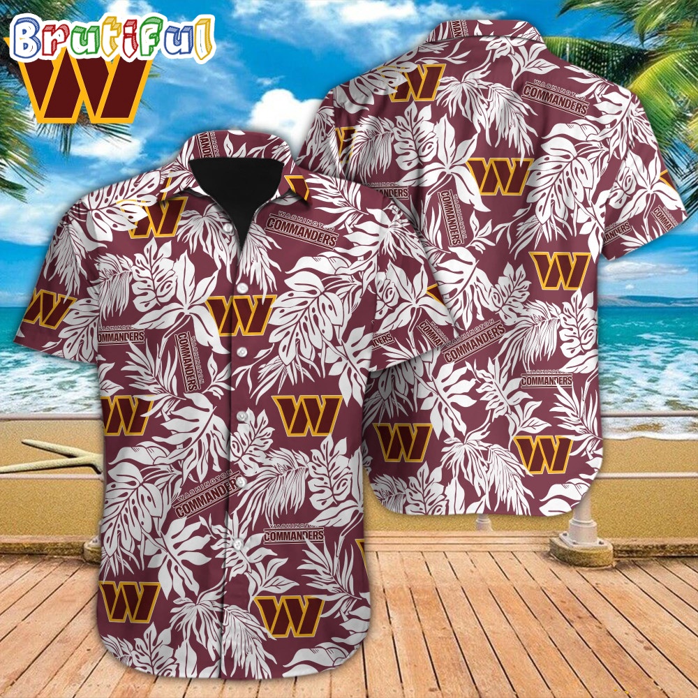 NFL Washington Commanders Hawaiian Shirt Tropical Leafs Design Aloha Shirts