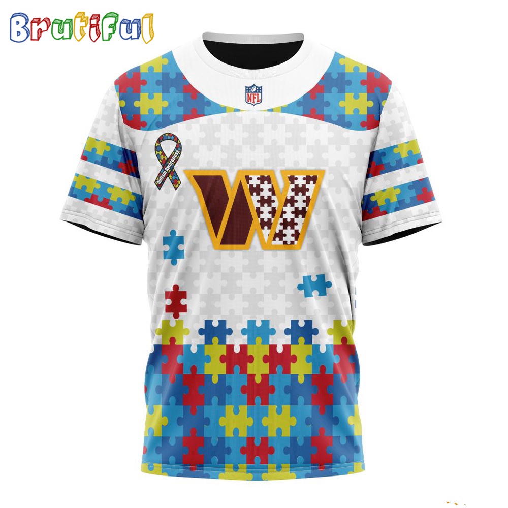 NFL Washington Commanders T Shirt Special Autism Awareness Design 3D T Shirt 1
