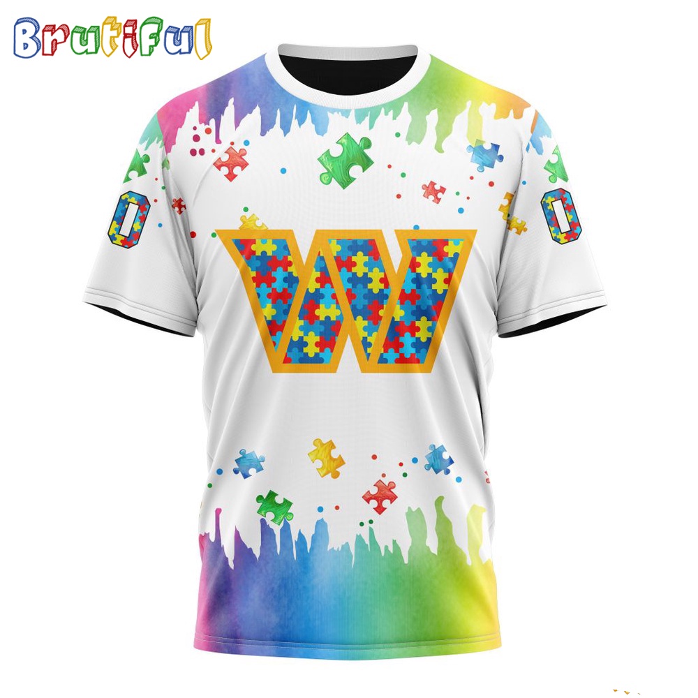 NFL Washington Commanders T Shirt Special Autism Awareness Design All Over Print T Shirt 1