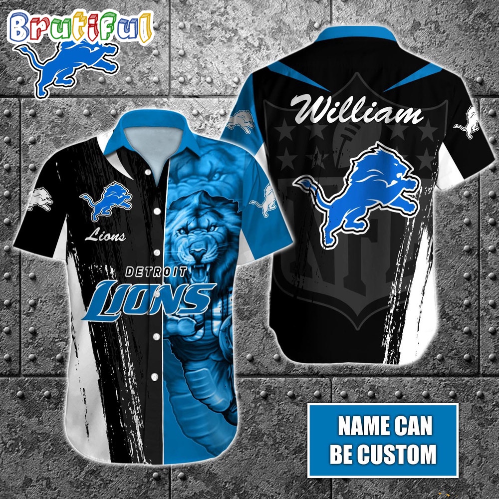 Personalized NFL Detroit Lions Hawaiian Shirt Special Half Tone Mascot Aloha Shirt