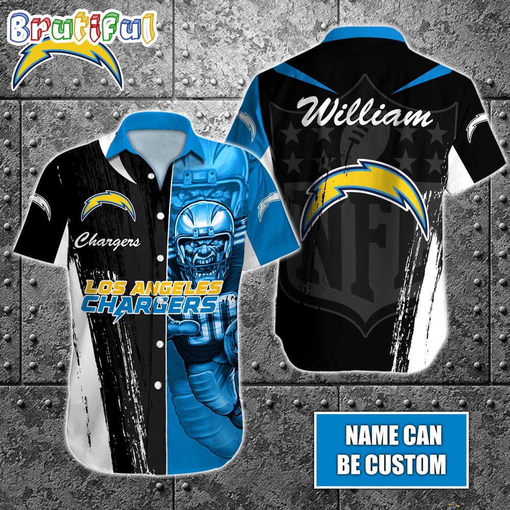 Personalized NFL Los Angeles Chargers Hawaiian Shirt Special Half Tone Mascot Aloha Shirt