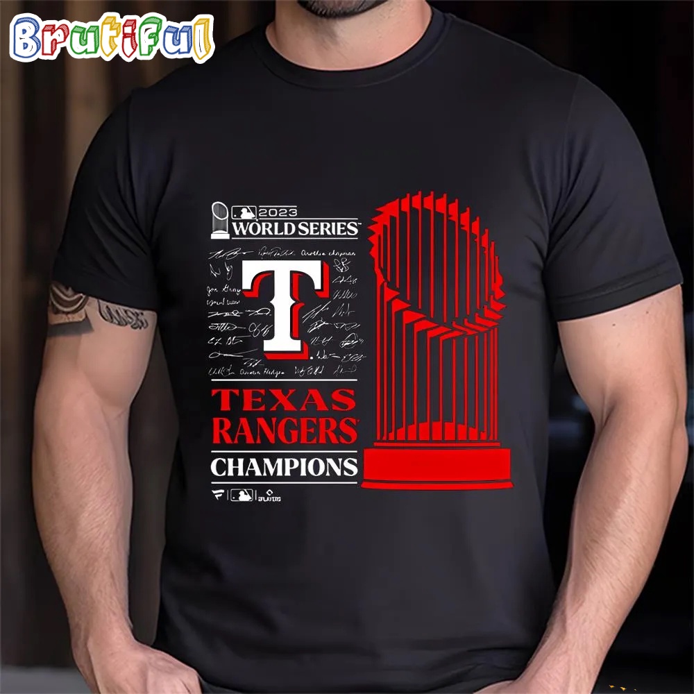 Texas Rangers 2023 World Series Champions Trophy Signature T Shirt 1