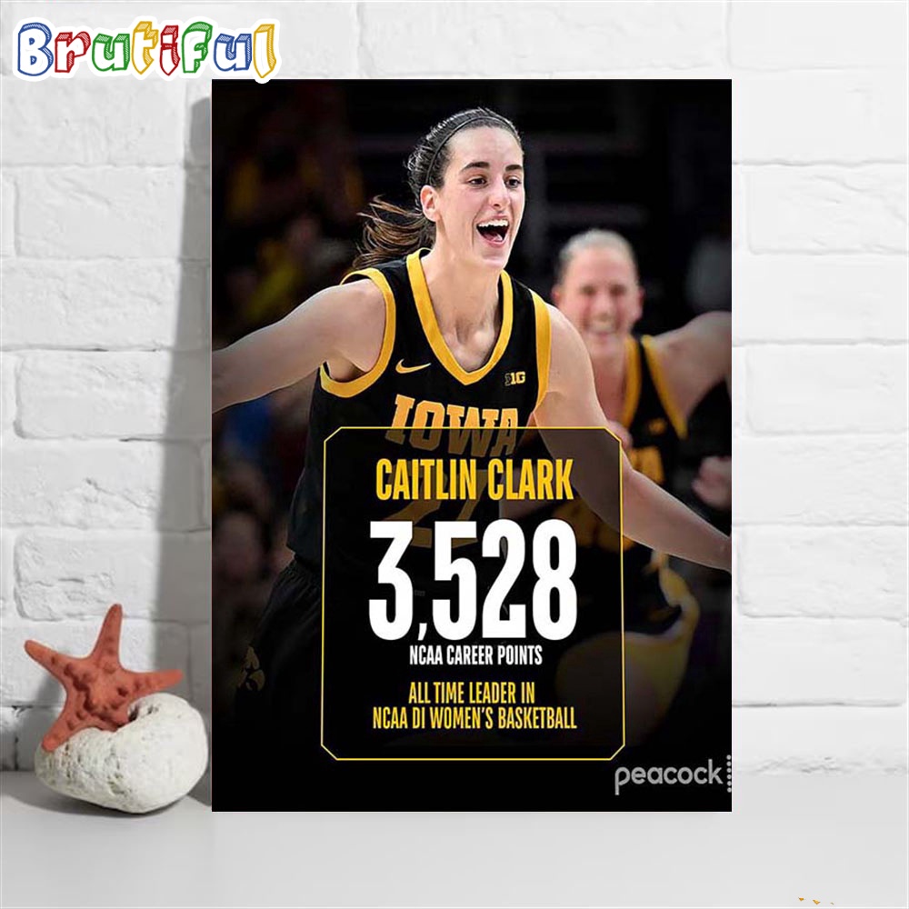 Caitlin Clark 3528 NCAA Career Points All Time Leader In NCAA DI Womens Basketball Poster Canvas