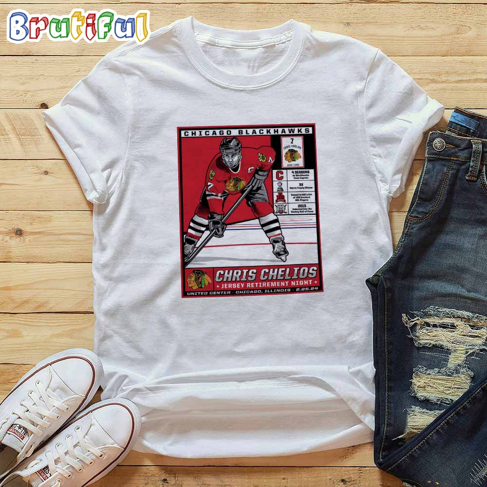 Chicago Blackhawks Chris Chelios Jersey Retirement Night United Center Chicago IL 22524 T Shirt