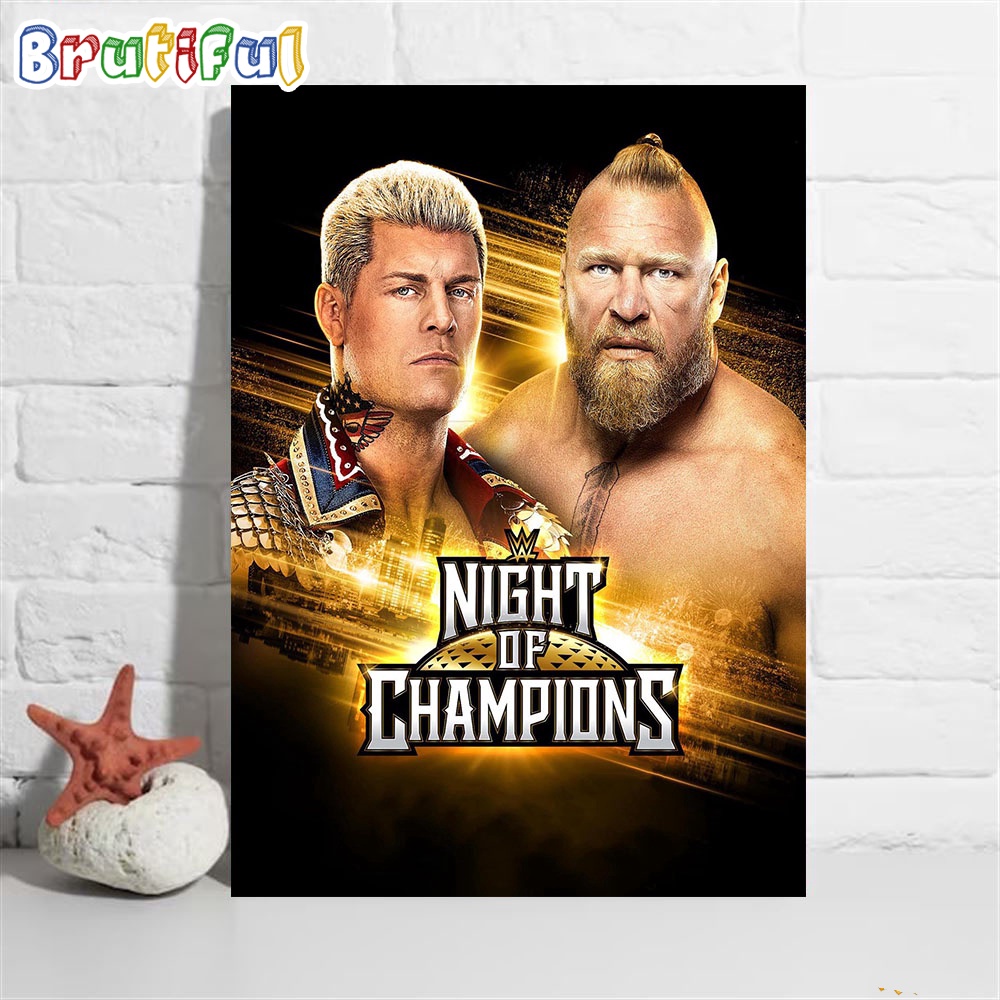 Cody Rhodes Fight With Brock Lesnar At WWE Night Of Champions Wall Art Poster Canvas