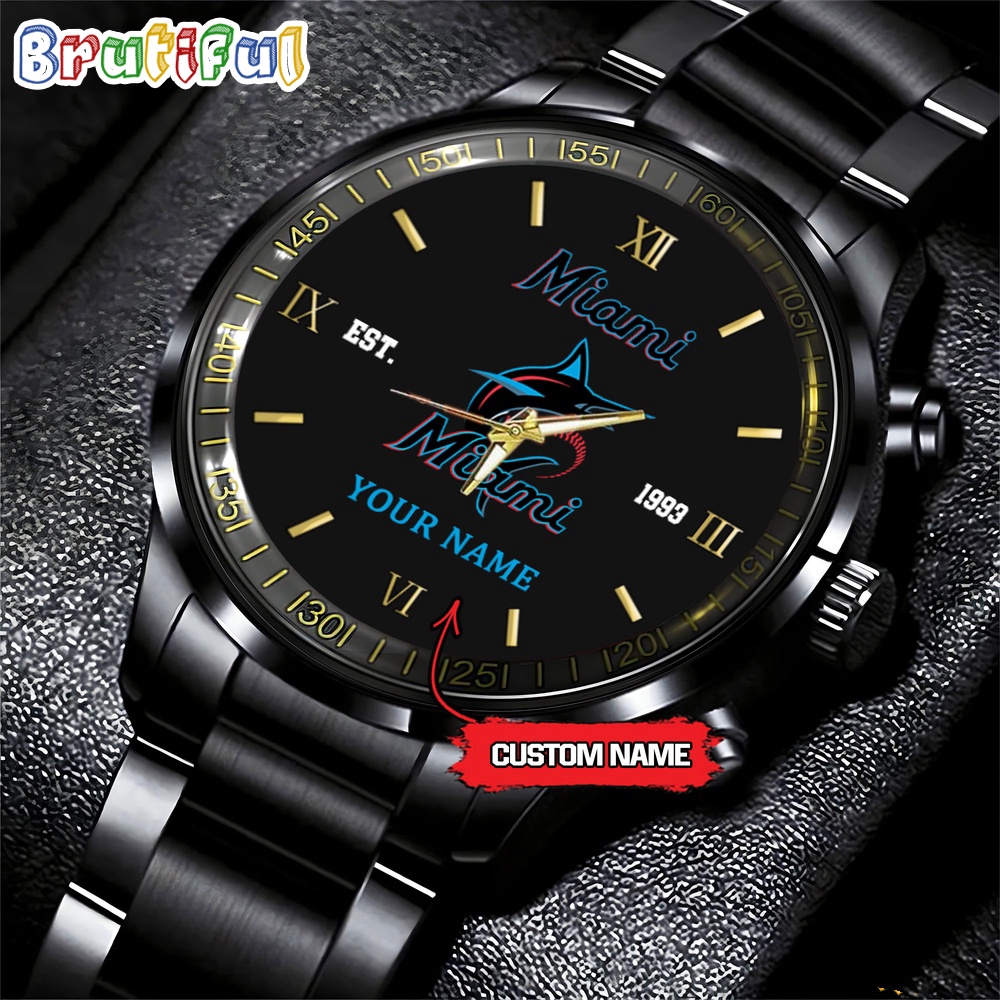 MLB Miami Marlins Watch Black Fashion Watch Baseball Game