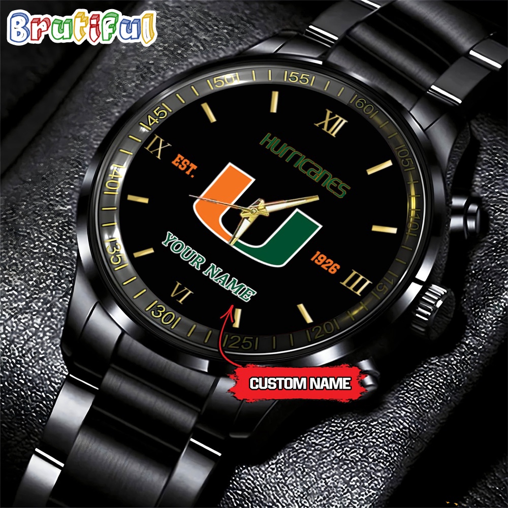 NCAA Miami Hurricanes Black Fashion Watch Football Watch For Fans