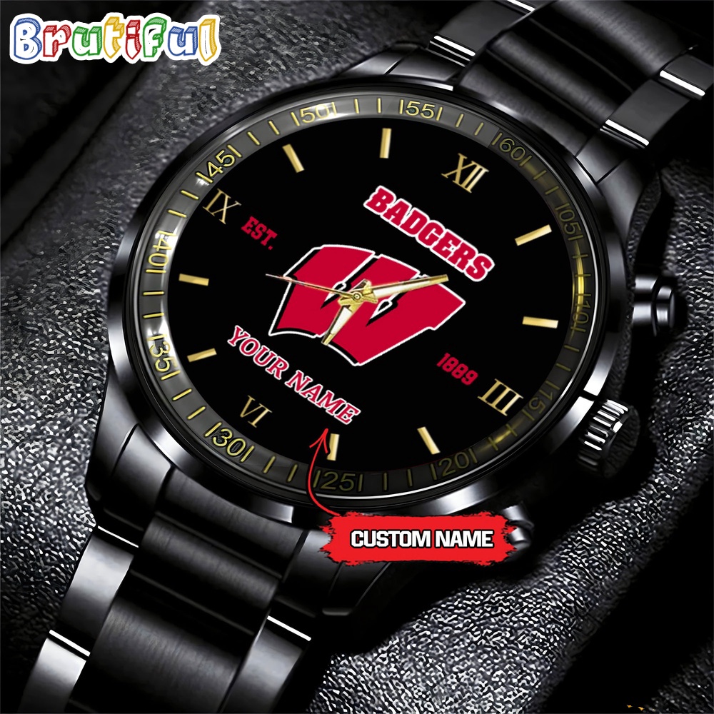 NCAA Wisconsin Badgers Black Fashion Watch Football Watch For Fans