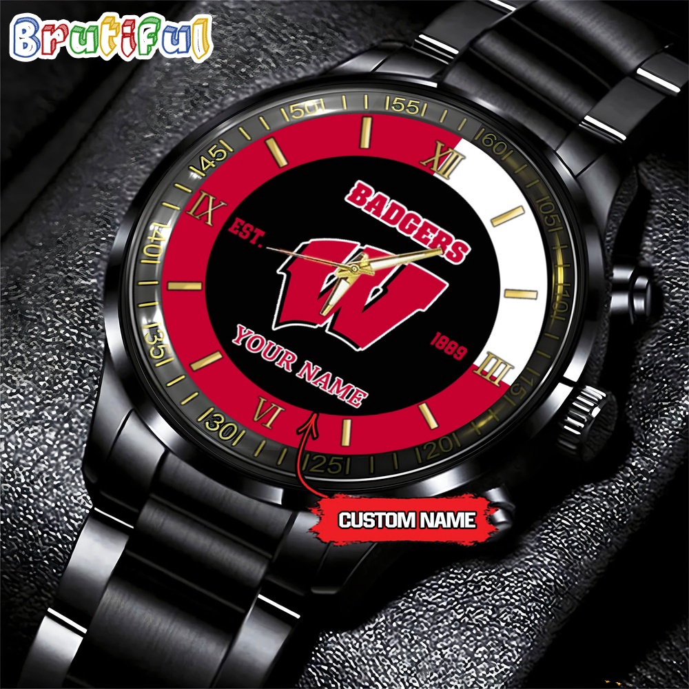NCAA Wisconsin Badgers Black Fashion Watch