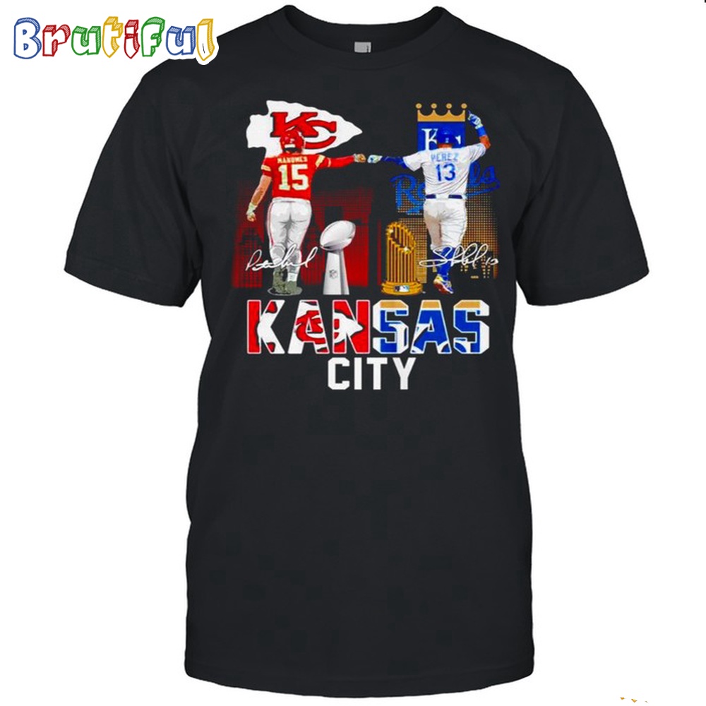 Patrick Mahomes KC Chiefs And Salvador Perez KC Royals Signature T Shirt 1
