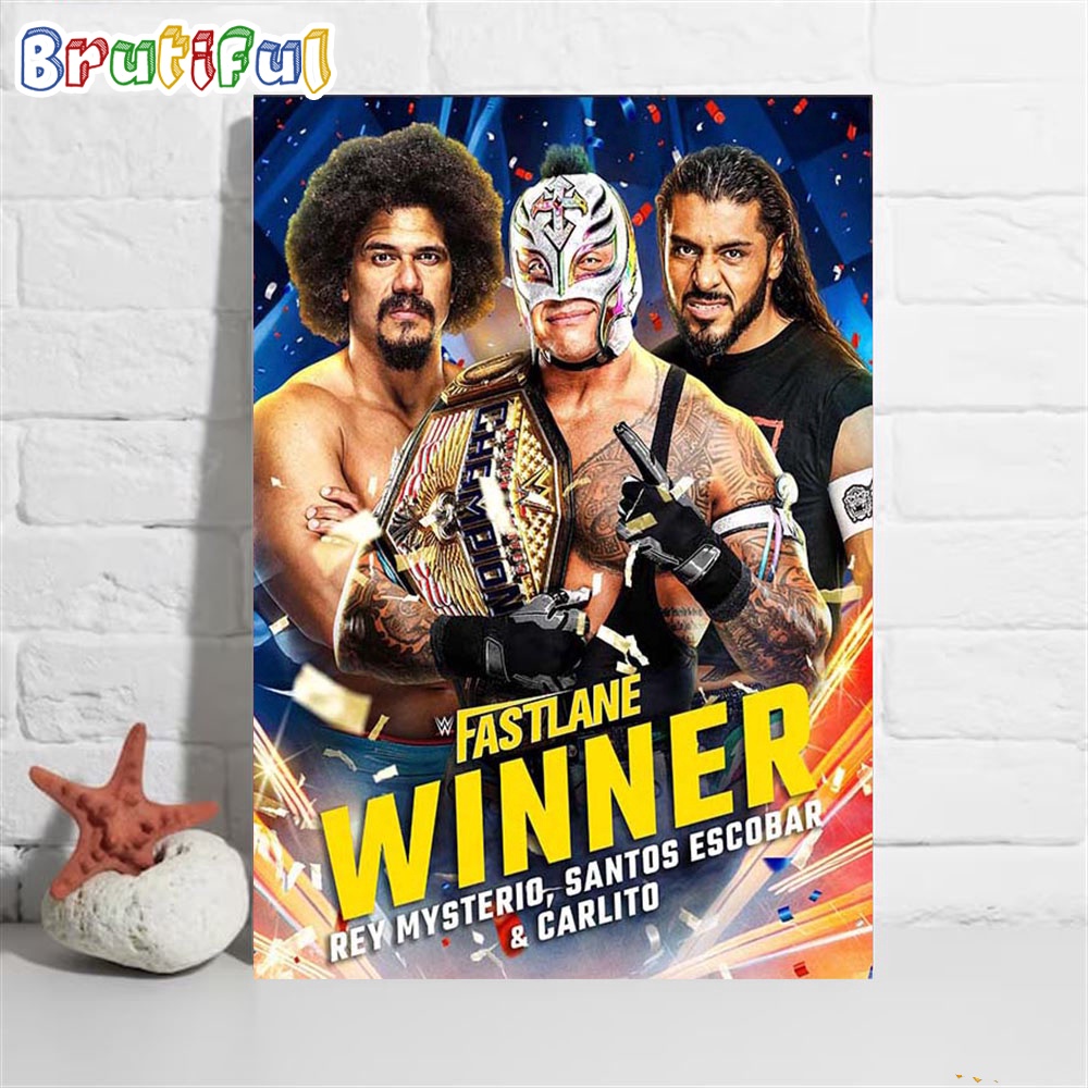 Rey Mysterio Santos Escobar And Carlito Are Winners at WWE Fastlane Wall Art Poster Canvas