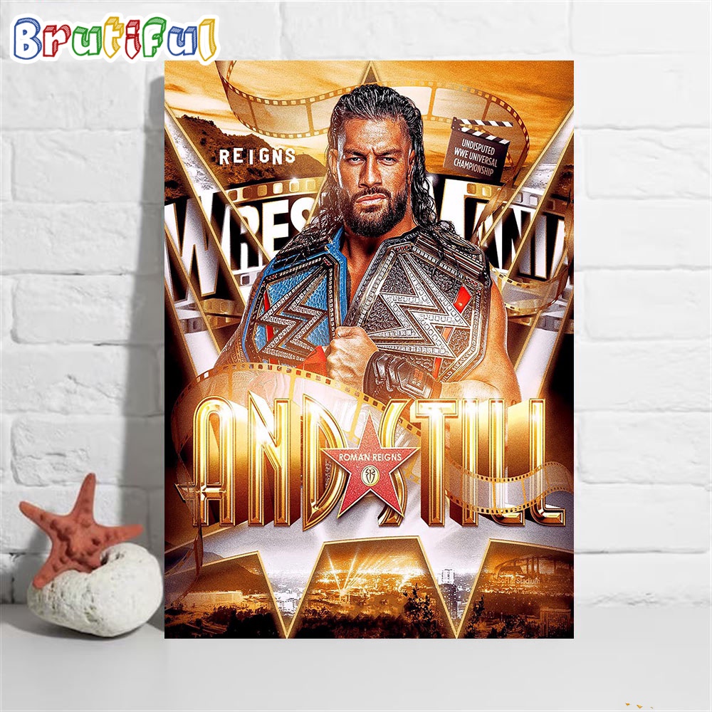 Roman Reigns And Still Undisputed WWE Universal Championship Wall Art Poster Canvas
