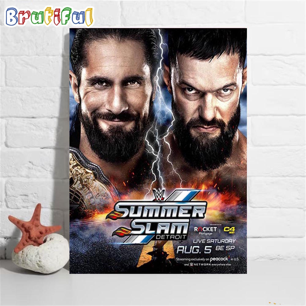 Seth Rollins Defends The World Heavyweight Championship Against Finn Balor At WWE Summerslam Wall Art Poster Canvas