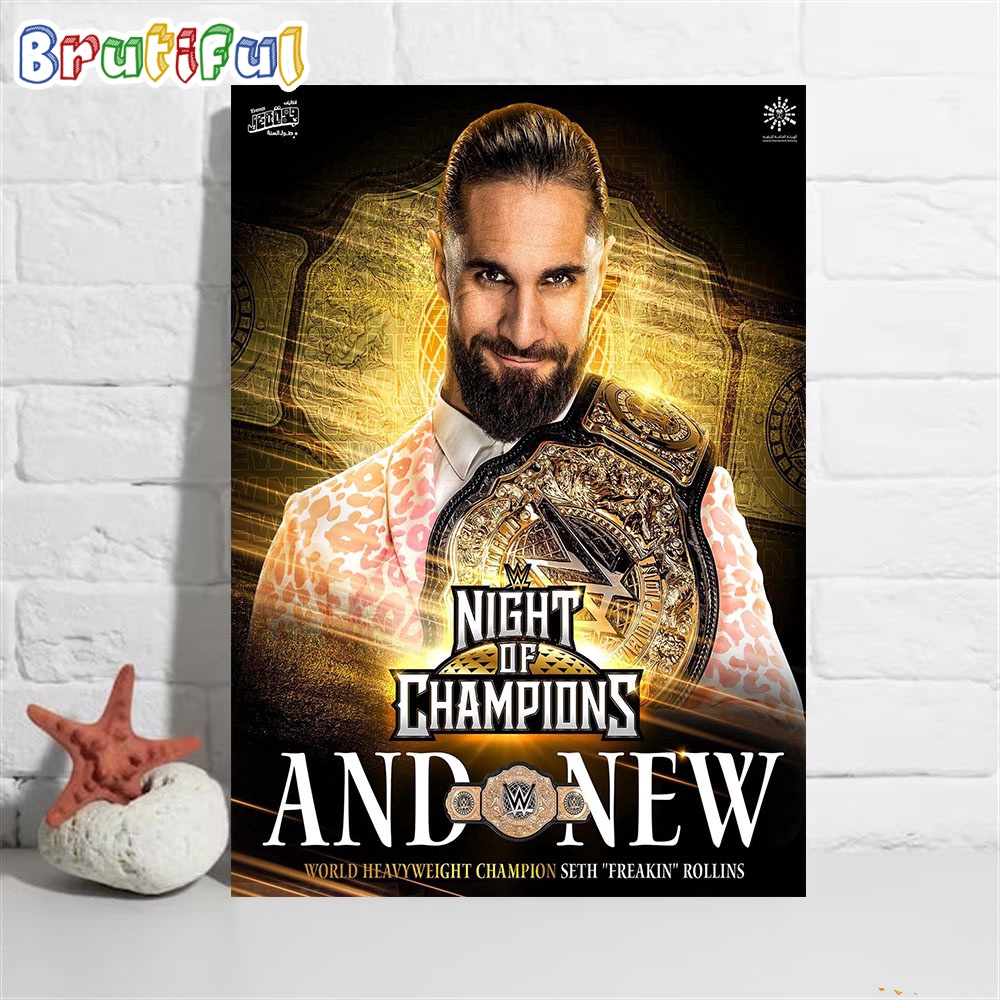 Seth Rollins Is The WWE World Heavyweight Champion At WWE Night Of Champions Wall Art Poster Canvas