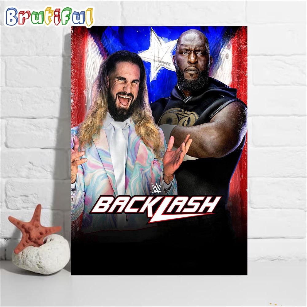 Seth Rollins Vs The Giant Omos At WWE Backlash In Puerto Rico Wall Art Poster Canvas