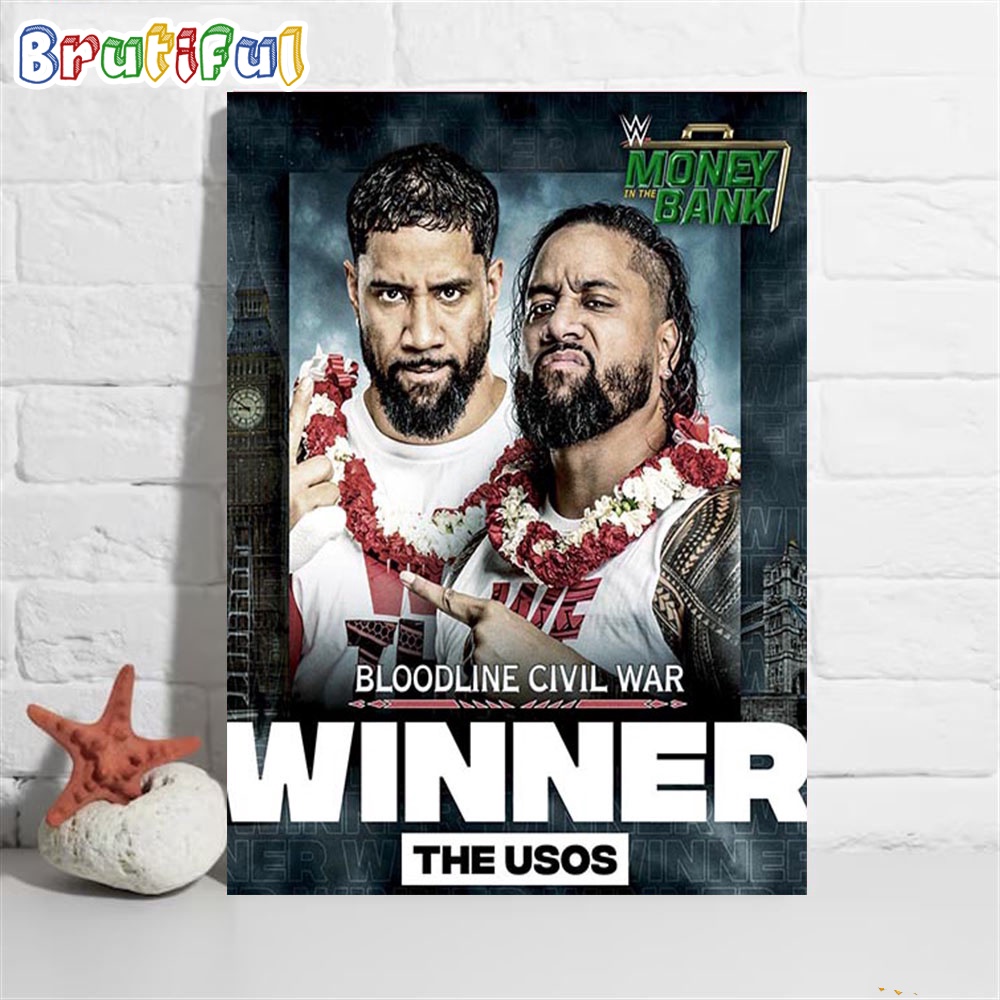 The Usos Winner Bloodline Civil War At WWE Money In The Bank Wall Art Poster Canvas