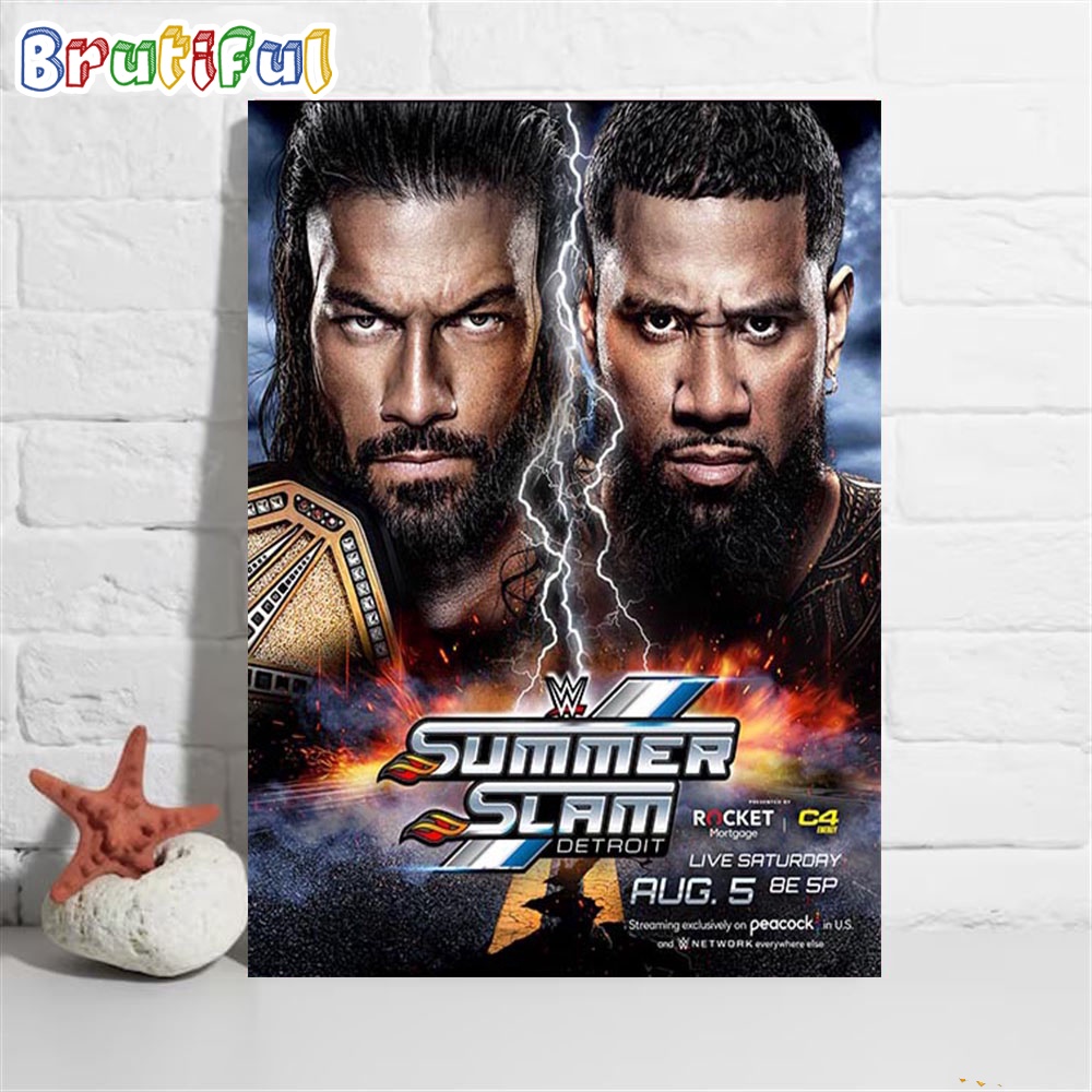 Tribal Combat At SummerSlam Between Undisputed WWE Universal Champion Roman Reigns And Jey Uso Wall Art Poster Canvas