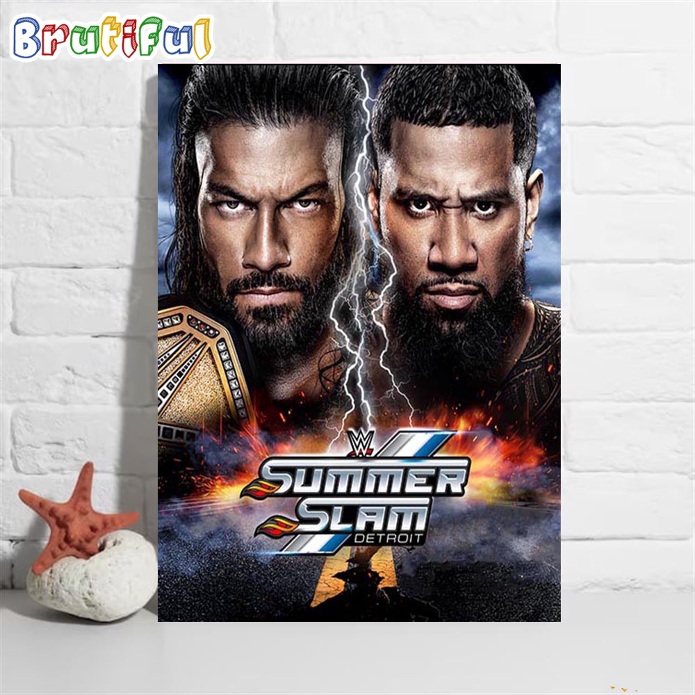 Tribal Combat Roman Reigns Vs Jey Uso At WWE Summerslam For Undisputed WWE Universal Champion Wall Art Poster Canvas