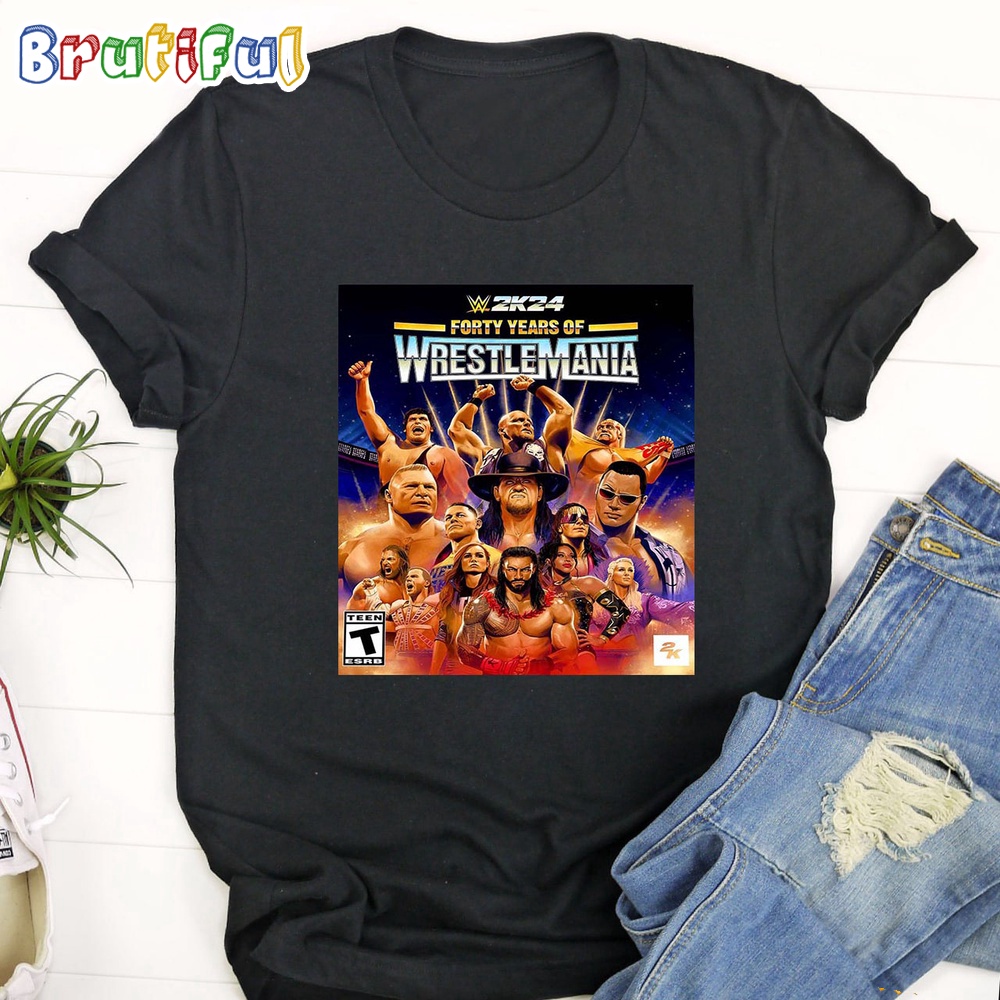 WWE 2K24 40 Years Of WrestleMania Official Poster T Shirt