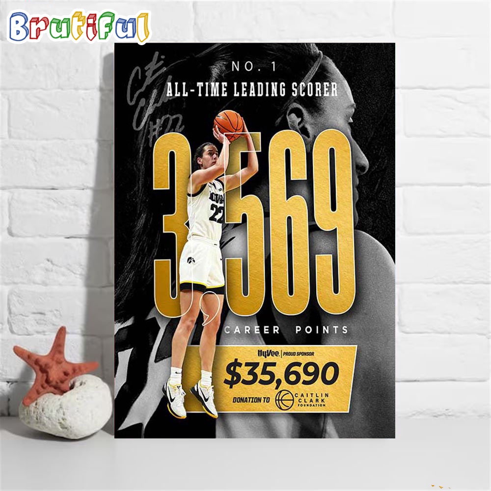 With 3569 Points Caitlin Clark Became The All Time Leading Scorer In NCAA Division I Womens College Basketball Poster Canvas