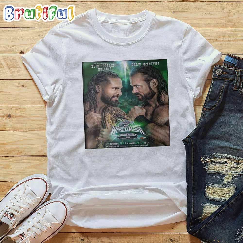 Wrestlemania Seth Rollins Vs Drew Mcintyre Wwe World Heavyweight Champion T Shirt