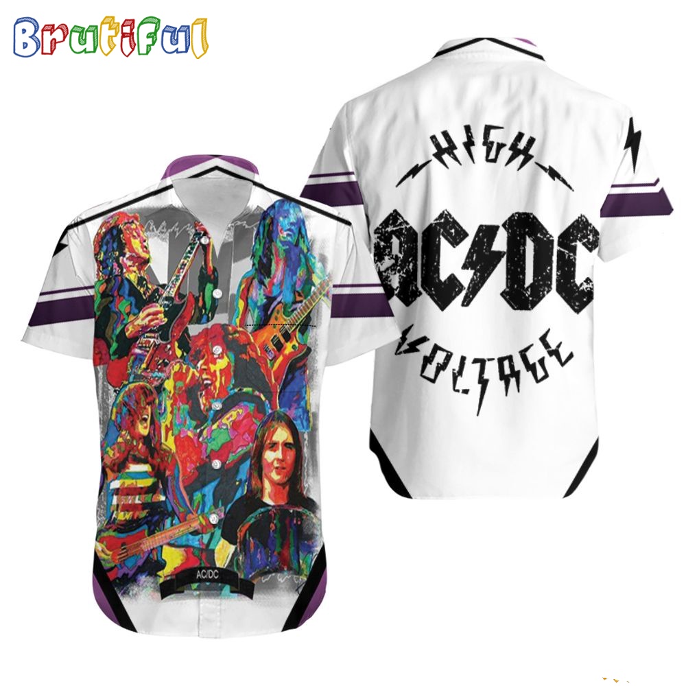 ACDC World Tour Acdc Pwr Up Tour 2024 Hawaiian Shirt Members On Stage Painting Aloha Shirt