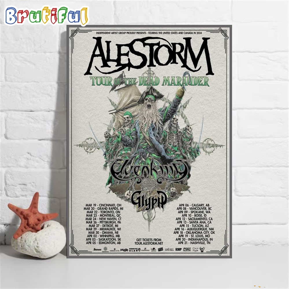 Alestorm Of The Dead Marauder US Tour 2024 Wall Art Poster Canvas