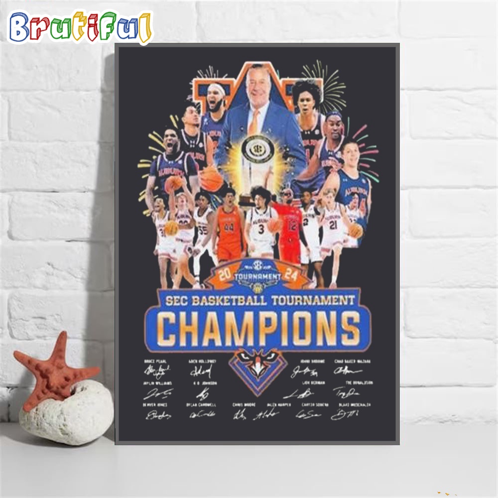 Auburn Tigers Sec Basketball Tournament Champions 2024 Wall Art Poster Canvas