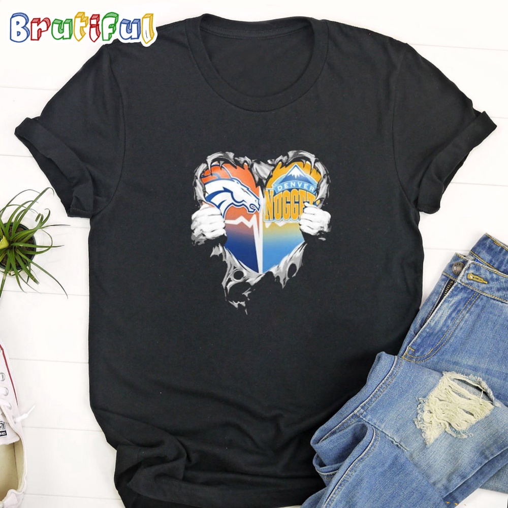 Blood Inside Heart Denver Broncos Denver Nuggets T Shirt