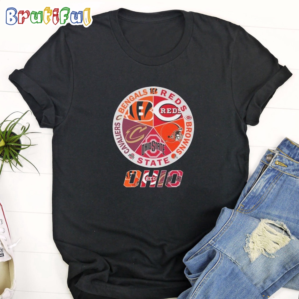 Cincinnati Reds Bengals Ohio State Buckeyes Cavaliers Cleveland Browns Proud Football T Shirt