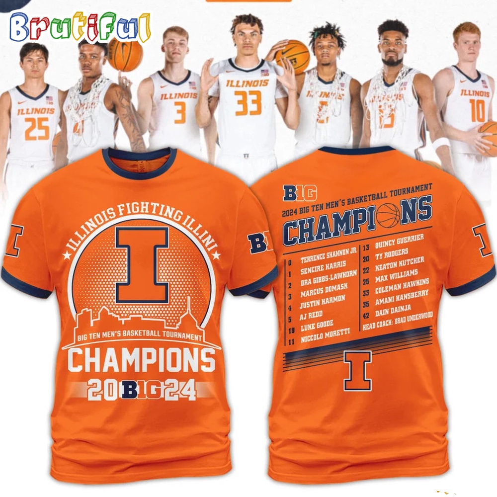 Illinois Fighting Illini 2024 Big Ten Mens Basketball Conference Tournament Champions T Shirt