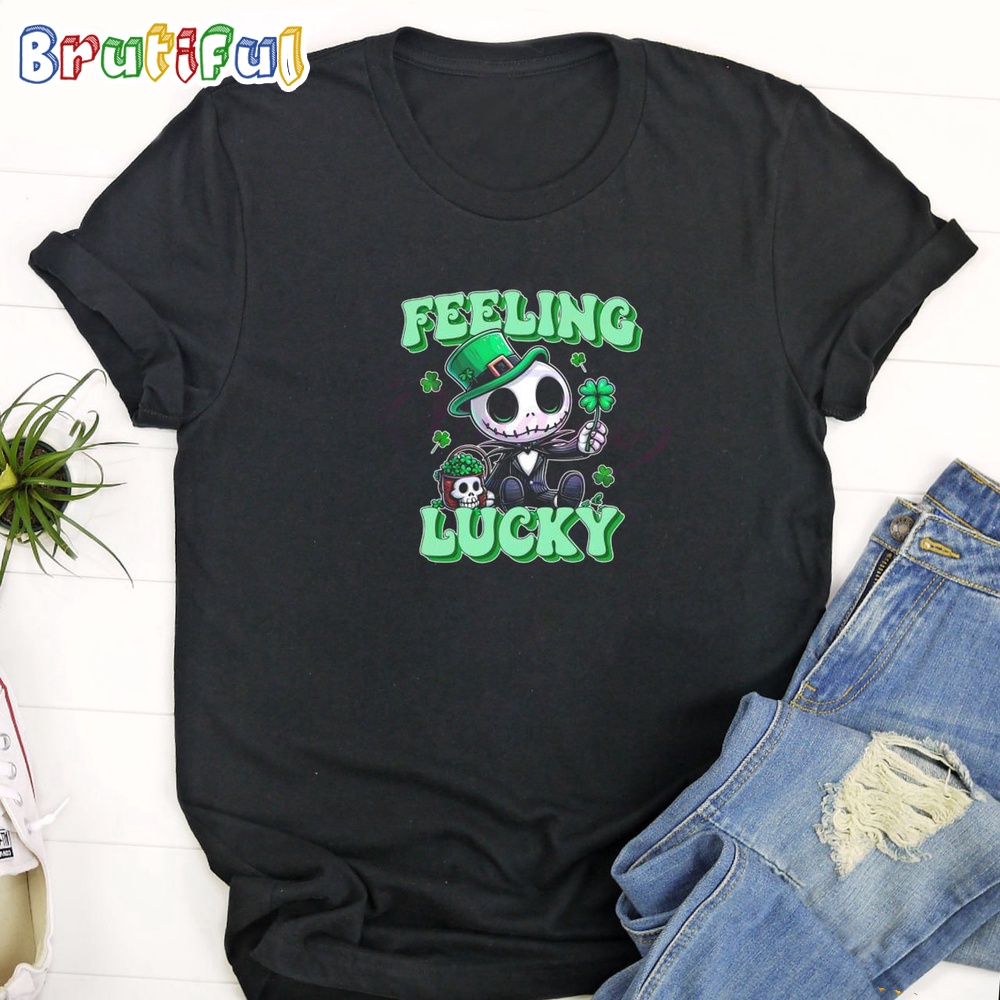 Jack Skellington Feeling Lucky St Patricks Day Horror Movies T Shirt