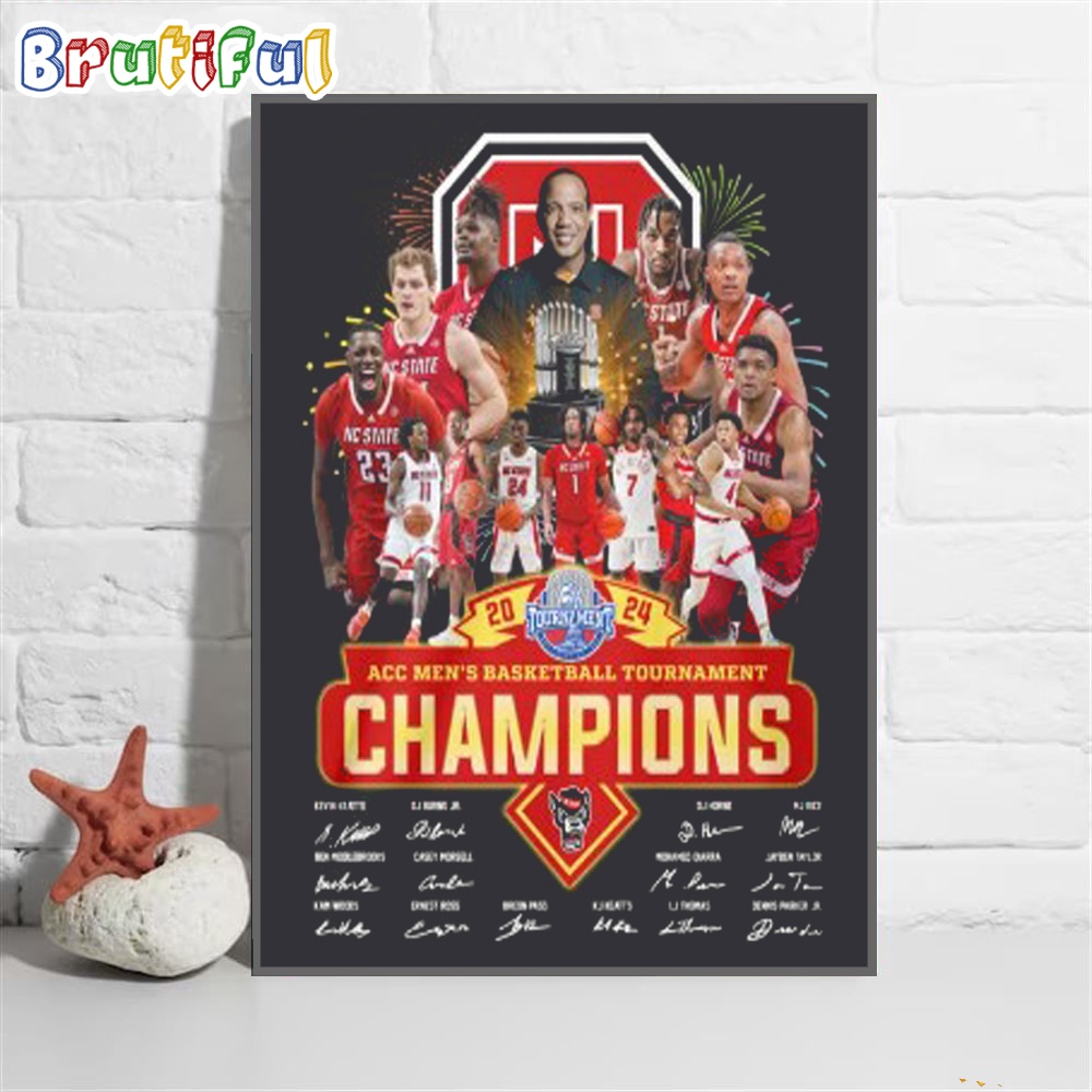 NC State 2024 ACC Mens Basketball Tournament Champions Wall Art Poster Canvas