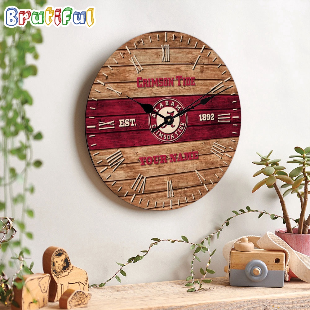 NCAA Alabama Crimson Tide Clock Custom Name Wall Clock