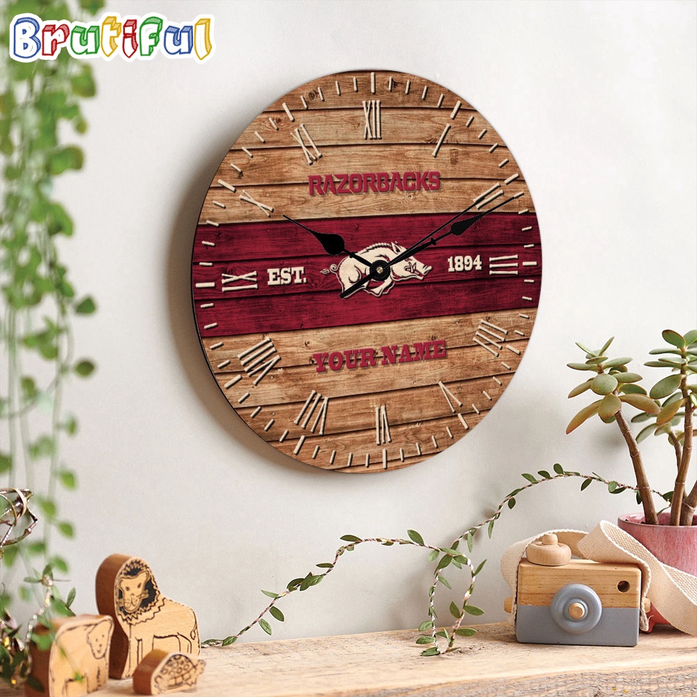 NCAA Arkansas Razorbacks Clock Custom Name Wall Clock