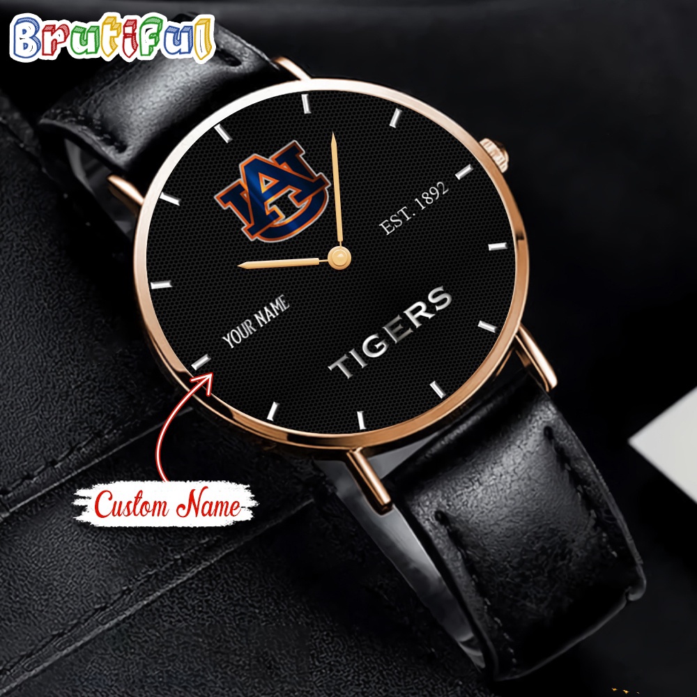 NCAA Auburn Tigers Custom Name Black Stitched Leather Watch