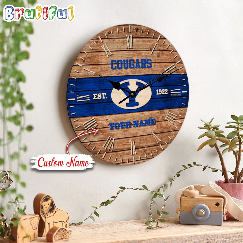 NCAA BYU Cougars Clock Custom Name Wall Clock