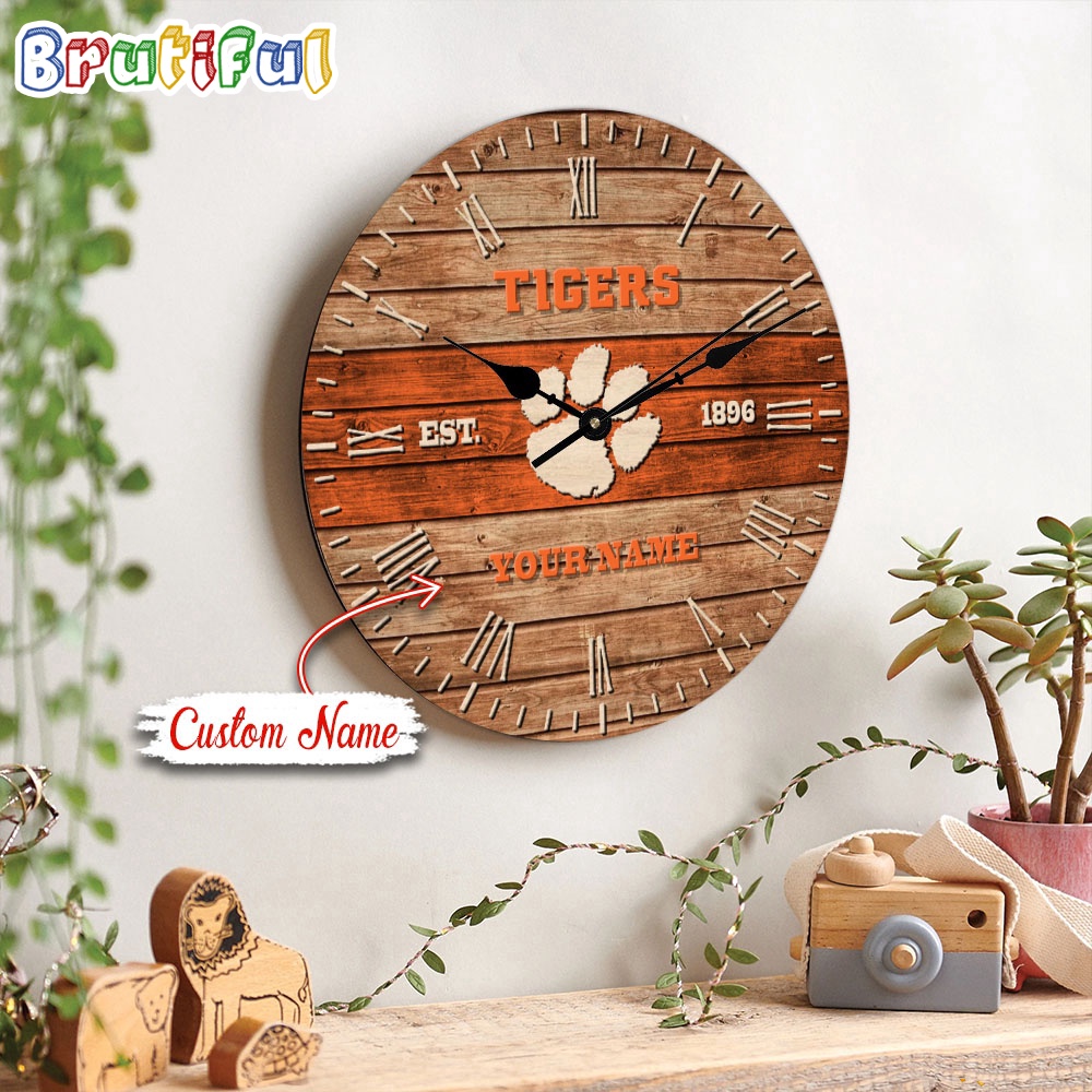NCAA Clemson Tigers Clock Custom Name Wall Clock
