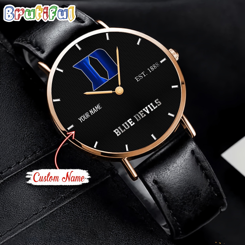 NCAA Duke Blue Devils Custom Name Black Stitched Leather Watch
