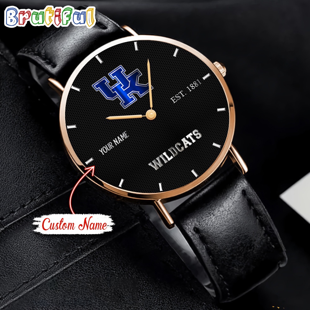 NCAA Kentucky Wildcats Custom Name Black Stitched Leather Watch