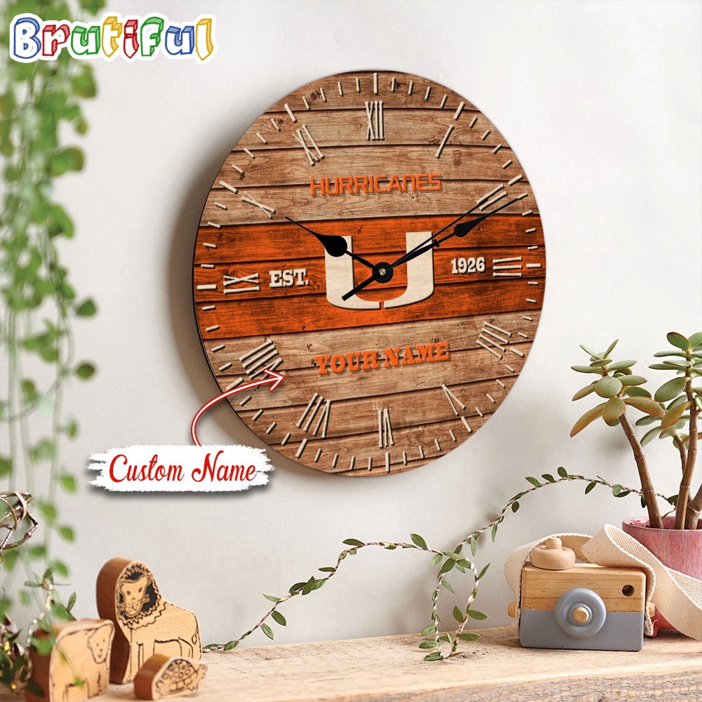 NCAA Miami Hurricanes Clock Custom Name Wall Clock
