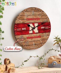 NCAA Nebraska Cornhuskers Clock Custom Name Wall Clock