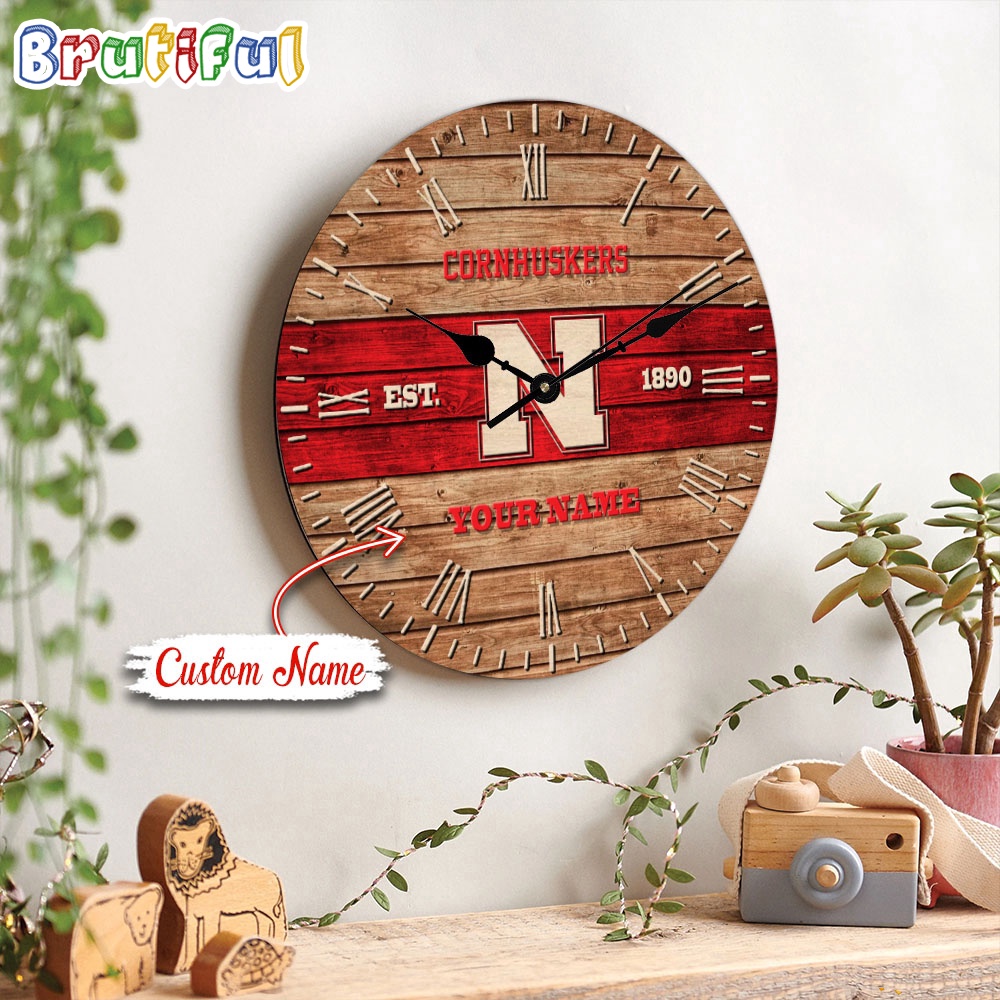 NCAA Nebraska Cornhuskers Clock Custom Name Wall Clock