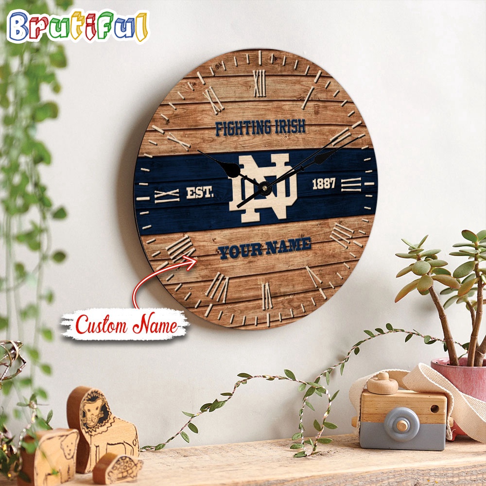 NCAA Notre Dame Fighting Irish Clock Custom Name Wall Clock