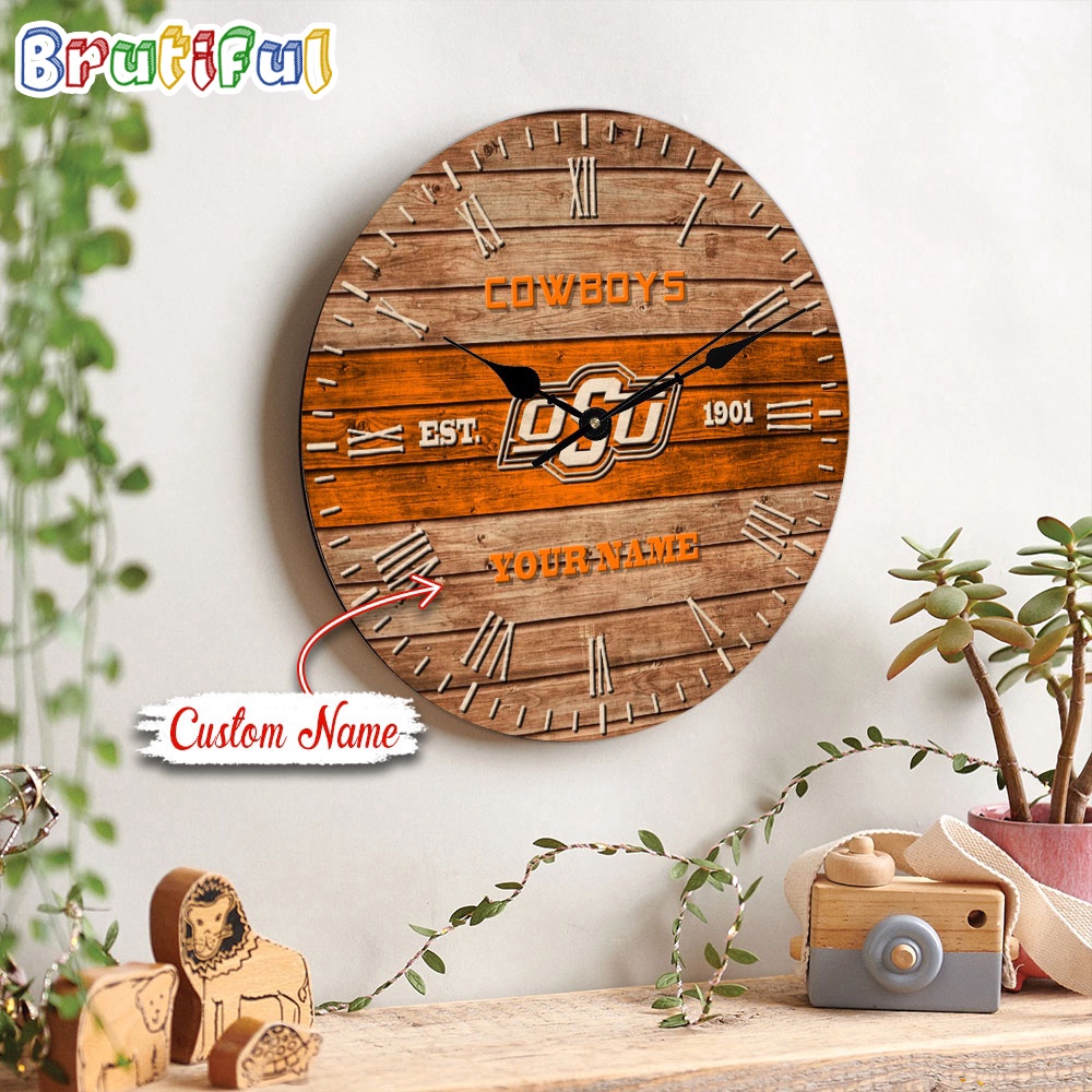 NCAA Oklahoma State Cowboys Clock Custom Name Wall Clock
