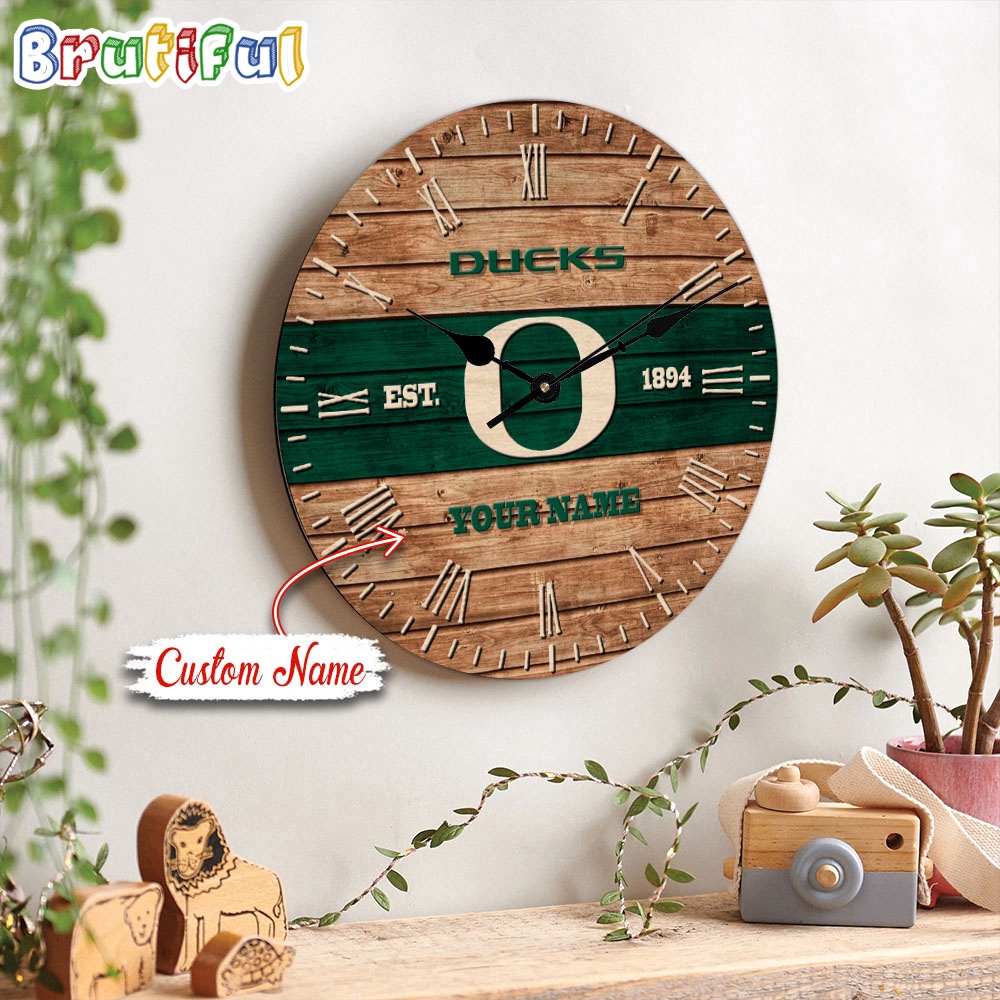 NCAA Oregon Ducks Clock Custom Name Wall Clock