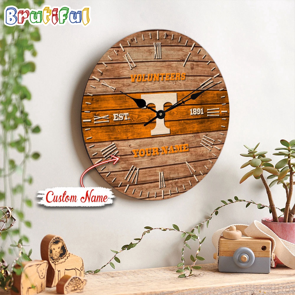 NCAA Tennessee Volunteers Clock Custom Name Wall Clock