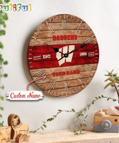 NCAA Wisconsin Badgers Clock Custom Name Wall Clock