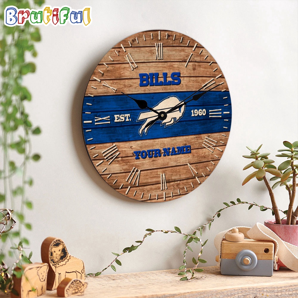 NFL Buffalo Bills Clock Custom Name Wooden Clock